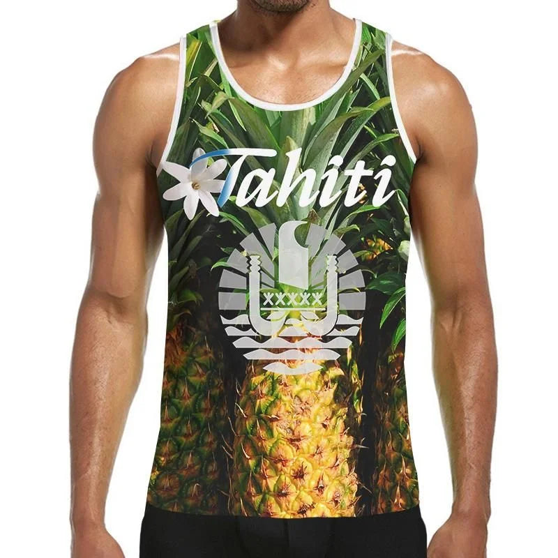 Fashion 3D Print Polynesia Tahiti Hawaiian Tank Top Men Hipster Summer Casual Quick Dry Sleeveless Loose Gym Vest Streetwear