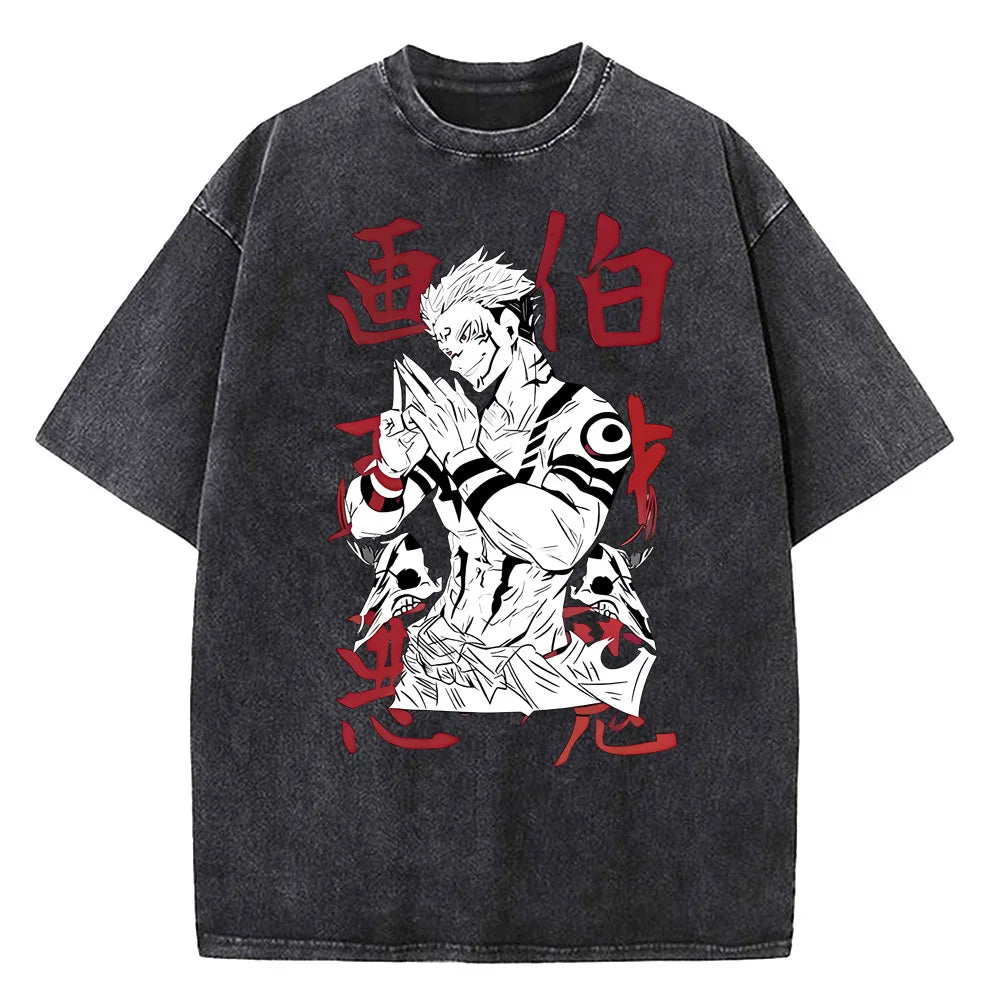 Gojo Satoru Jujutsu Kaisen T Shirt Men Women Tshirt Vintage Washed Cotton T-shirt Clothing Summer Short Sleeve Tees Streetwear