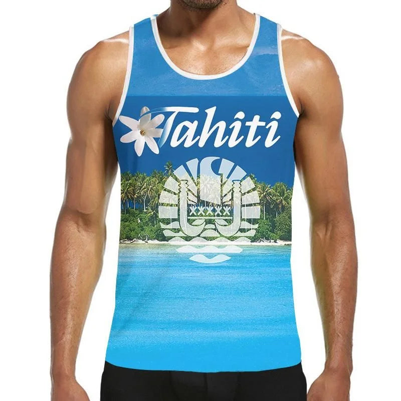 Fashion 3D Print Polynesia Tahiti Hawaiian Tank Top Men Hipster Summer Casual Quick Dry Sleeveless Loose Gym Vest Streetwear