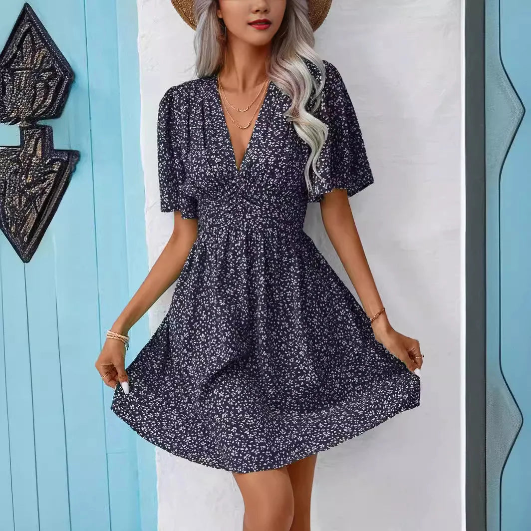 Casual Holiday Loose Short Dresses For Women 2024 Fashion Summer Women's Floral Print A-Line Dress Elegant Vintage Female Dress