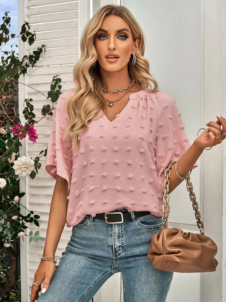 women blouse Oversized T Shirt Top Tees Non Strech Casual Regular Solid V Neck T Shirts Women's Clothing korean fashion y2k tops