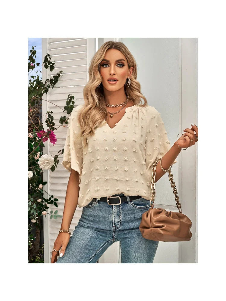 women blouse Oversized T Shirt Top Tees Non Strech Casual Regular Solid V Neck T Shirts Women's Clothing korean fashion y2k tops