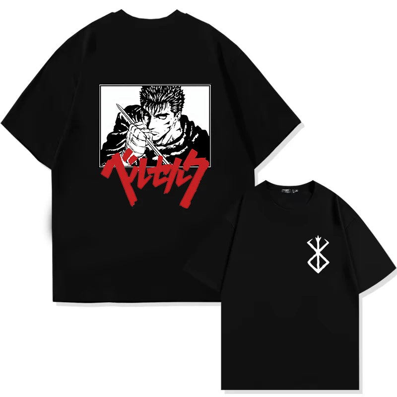 T-Shirt Berserk Guts Print - 90s Summer Casual Manga Tee