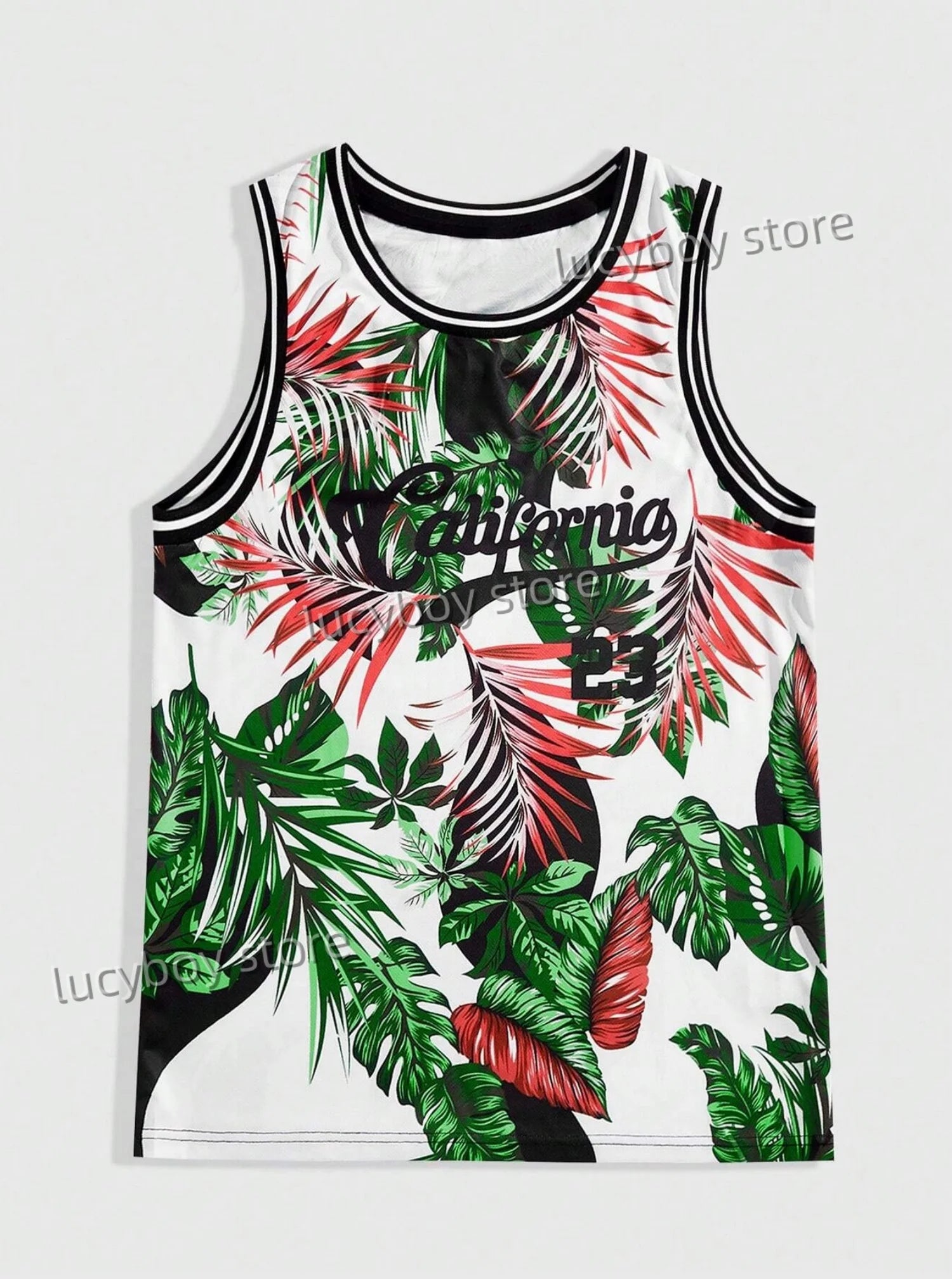 mens new Basketball Jersey vest Boyfriend Style green leaves No.23 Print Striped Round Neck Casual Tank Topsport basketball vest