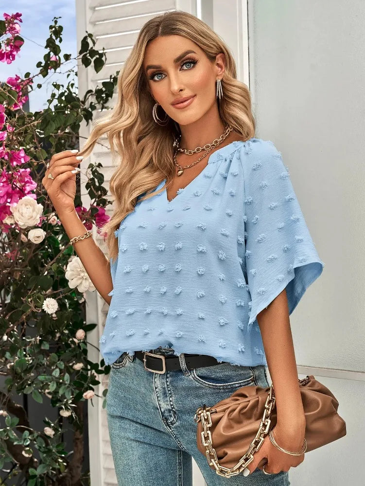 women blouse Oversized T Shirt Top Tees Non Strech Casual Regular Solid V Neck T Shirts Women's Clothing korean fashion y2k tops