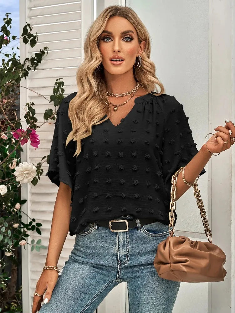 women blouse Oversized T Shirt Top Tees Non Strech Casual Regular Solid V Neck T Shirts Women's Clothing korean fashion y2k tops