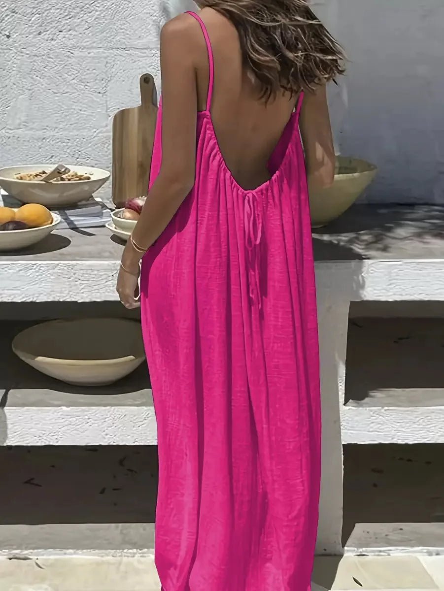 Casual Dress Maxi Dresses 2026 Woman Vestidos Simple Style Home Clothing Homewear Loose Comfortable Solid Color Sling Backless