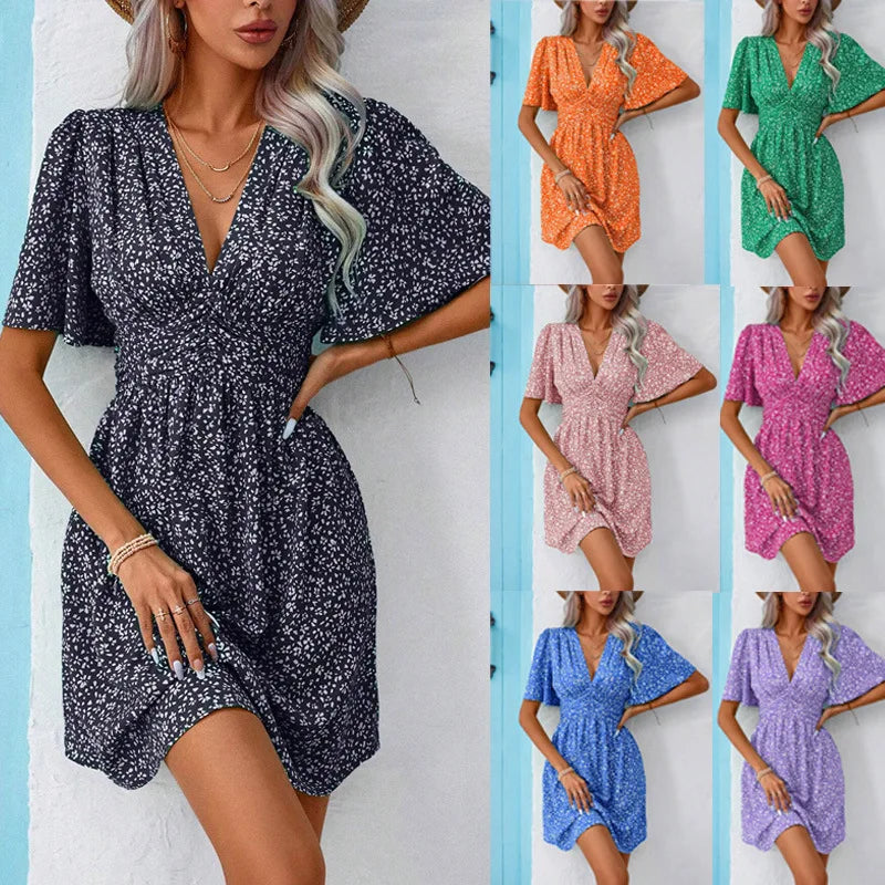 Casual Holiday Loose Short Dresses For Women 2024 Fashion Summer Women's Floral Print A-Line Dress Elegant Vintage Female Dress