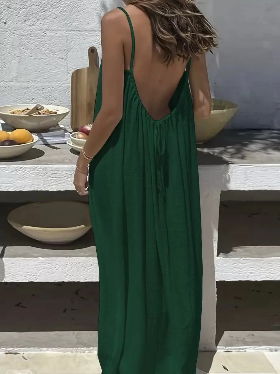 Casual Dress Maxi Dresses 2026 Woman Vestidos Simple Style Home Clothing Homewear Loose Comfortable Solid Color Sling Backless