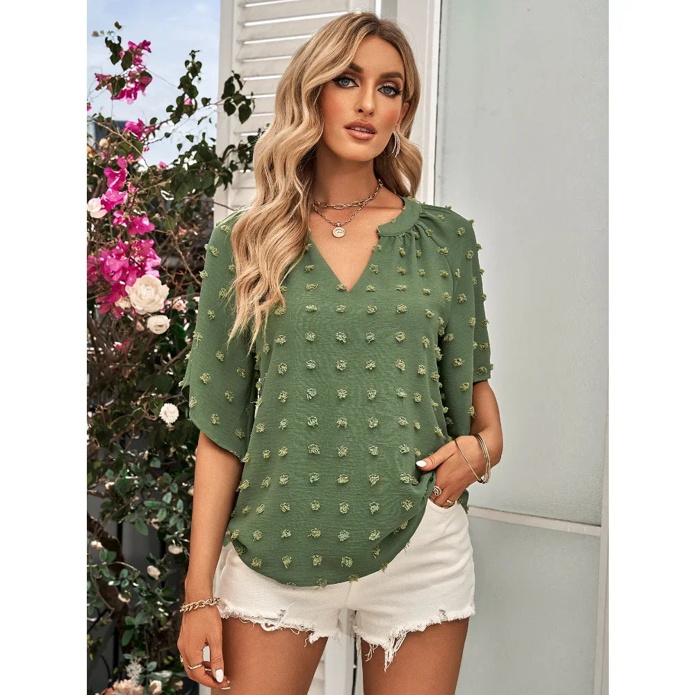 women blouse Oversized T Shirt Top Tees Non Strech Casual Regular Solid V Neck T Shirts Women's Clothing korean fashion y2k tops