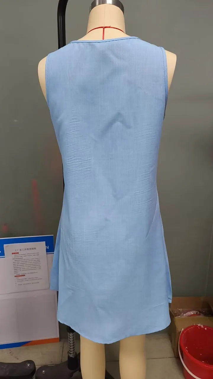 Casual Loose Vest Dress Women Summer 2025 Fasnhion Beach Sleeveless O-neck Mini Dresses Elegant Ladies Clothing