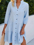 Loose Shirt Style Dresses Women's Long Sleeved V-Neck Mini Dress Spring Autumn Lightweight Plaid Dress Robe