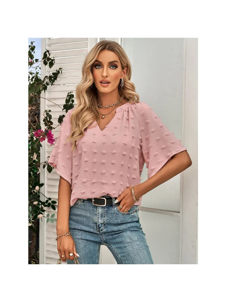 women blouse Oversized T Shirt Top Tees Non Strech Casual Regular Solid V Neck T Shirts Women's Clothing korean fashion y2k tops