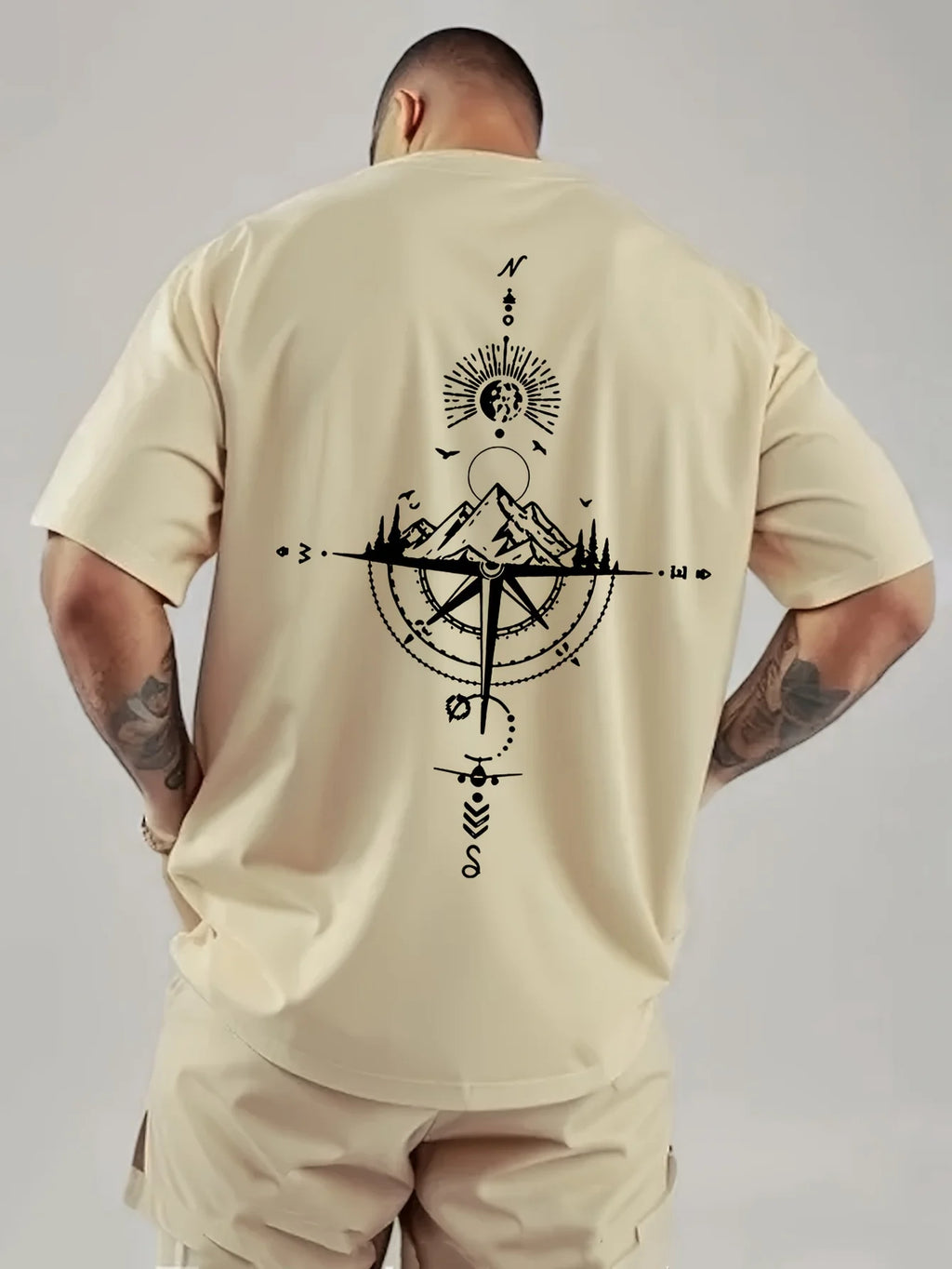 T-Shirt Compass Rétro - 100% Coton Oversize Casual Sport