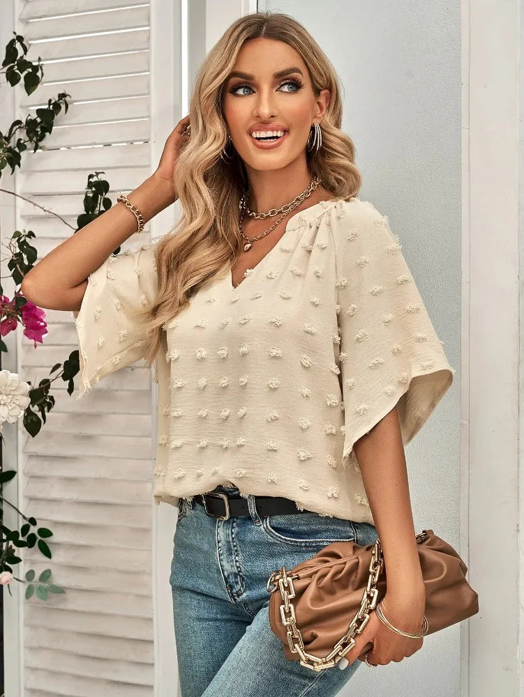 women blouse Oversized T Shirt Top Tees Non Strech Casual Regular Solid V Neck T Shirts Women's Clothing korean fashion y2k tops