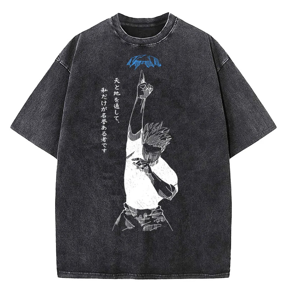 Gojo Satoru Jujutsu Kaisen T Shirt Men Women Tshirt Vintage Washed Cotton T-shirt Clothing Summer Short Sleeve Tees Streetwear