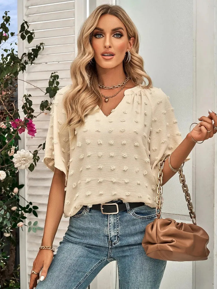 women blouse Oversized T Shirt Top Tees Non Strech Casual Regular Solid V Neck T Shirts Women's Clothing korean fashion y2k tops