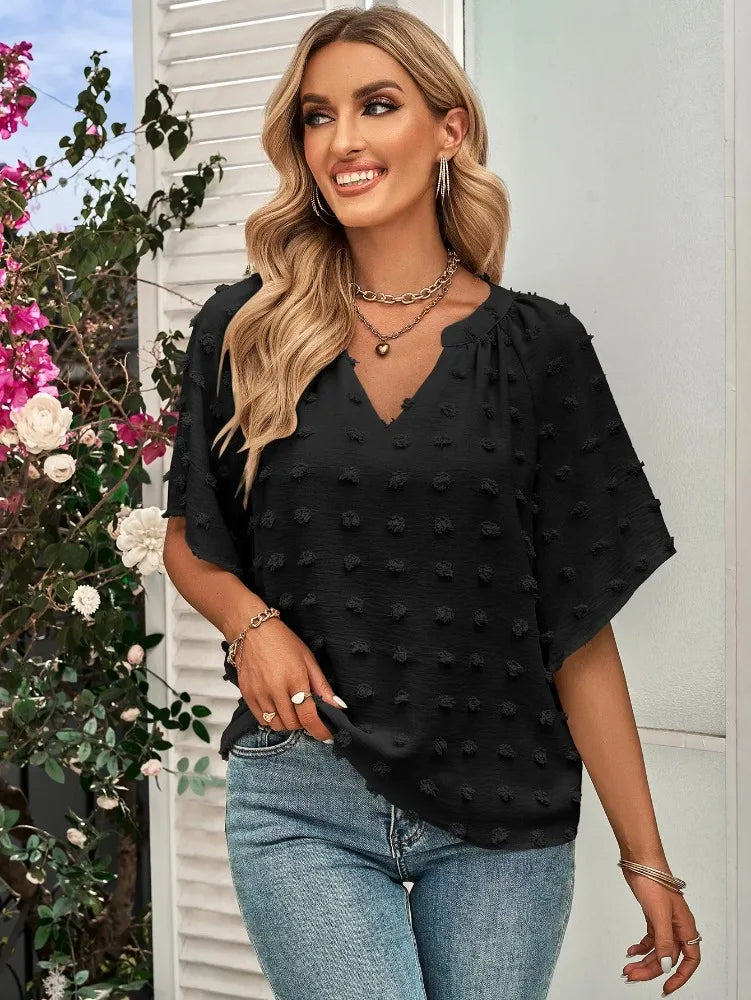 women blouse Oversized T Shirt Top Tees Non Strech Casual Regular Solid V Neck T Shirts Women's Clothing korean fashion y2k tops