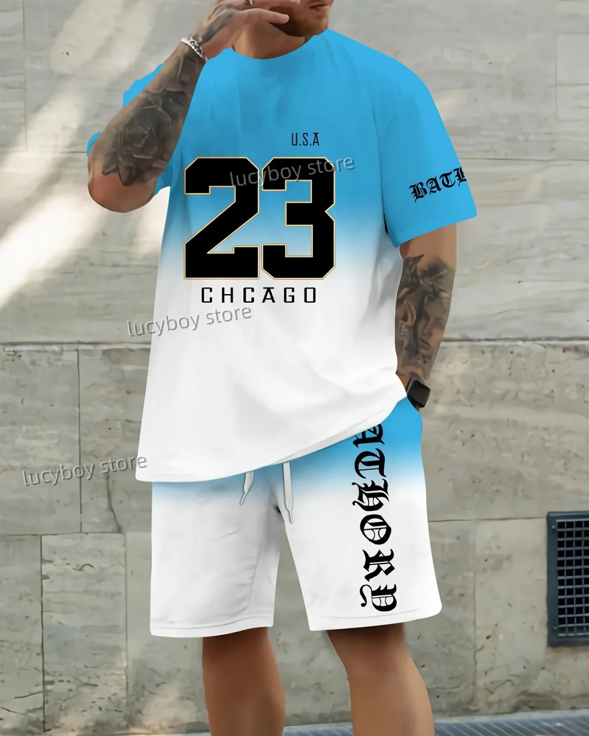 Men NO.23 Printed Set 2 Piece Set Men T-Shirt Shorts Pants Suit Casual Short Tracksuit  Vintage Outfit Sportswear Male Clothing