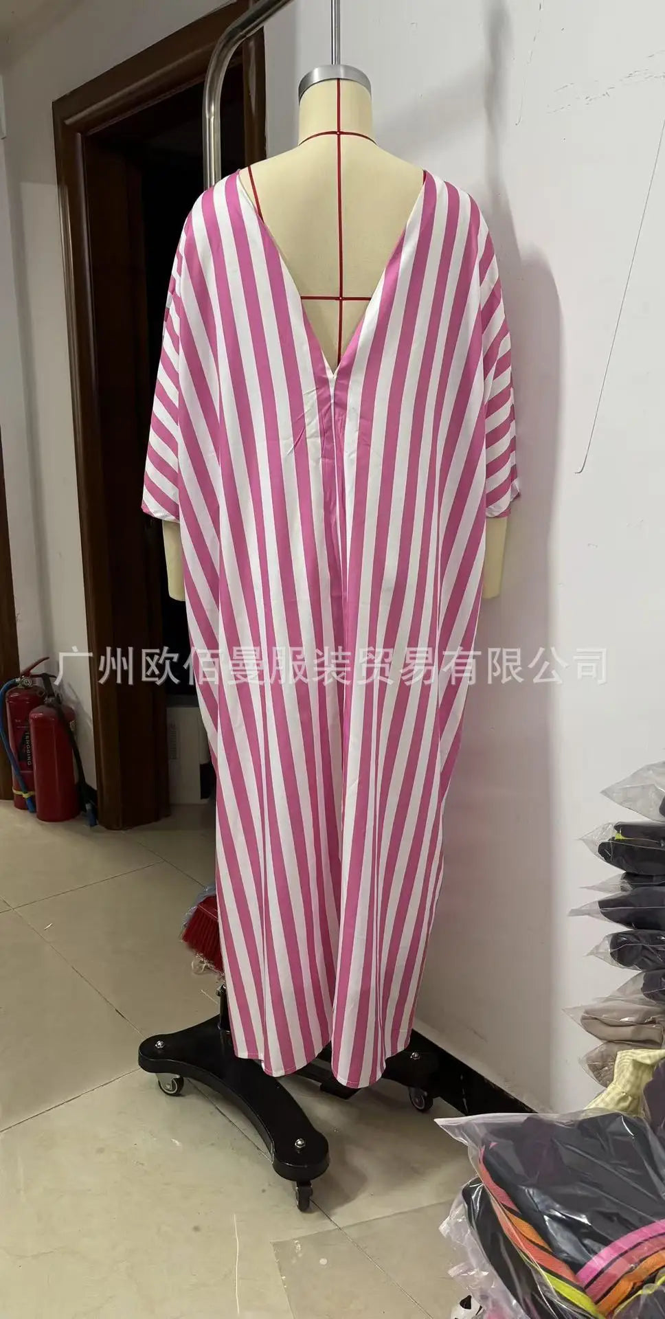 Casual Oversized Women's Dress, 2025 Summer New Sexy Deep V-neck Loose Striped Print Long Women's Dress Beach Vacation Sundress