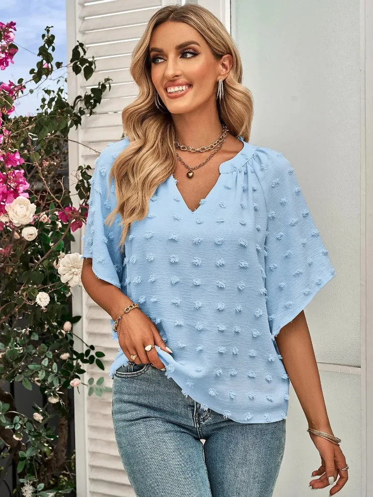 women blouse Oversized T Shirt Top Tees Non Strech Casual Regular Solid V Neck T Shirts Women's Clothing korean fashion y2k tops
