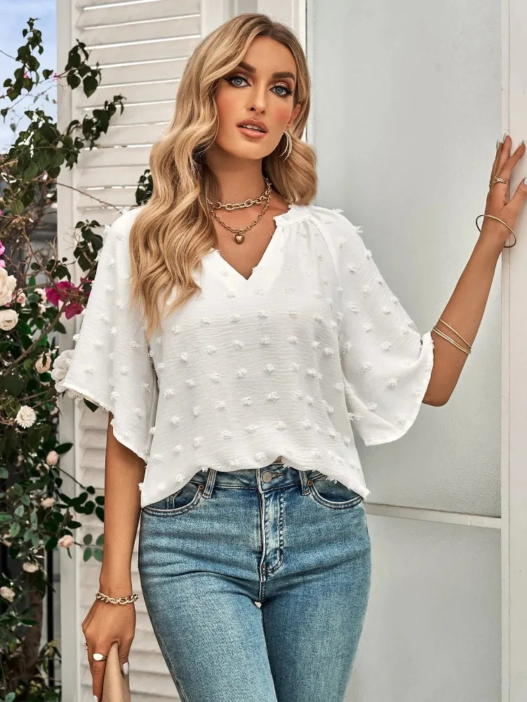 women blouse Oversized T Shirt Top Tees Non Strech Casual Regular Solid V Neck T Shirts Women's Clothing korean fashion y2k tops