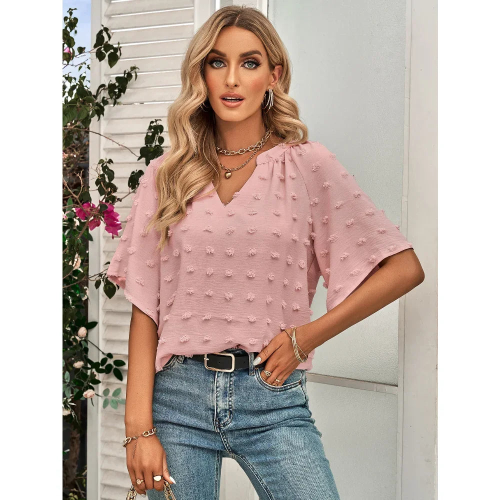 women blouse Oversized T Shirt Top Tees Non Strech Casual Regular Solid V Neck T Shirts Women's Clothing korean fashion y2k tops