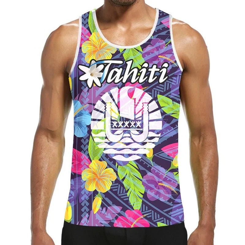 Fashion 3D Print Polynesia Tahiti Hawaiian Tank Top Men Hipster Summer Casual Quick Dry Sleeveless Loose Gym Vest Streetwear