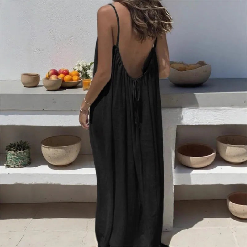Casual Dress Maxi Dresses 2026 Woman Vestidos Simple Style Home Clothing Homewear Loose Comfortable Solid Color Sling Backless