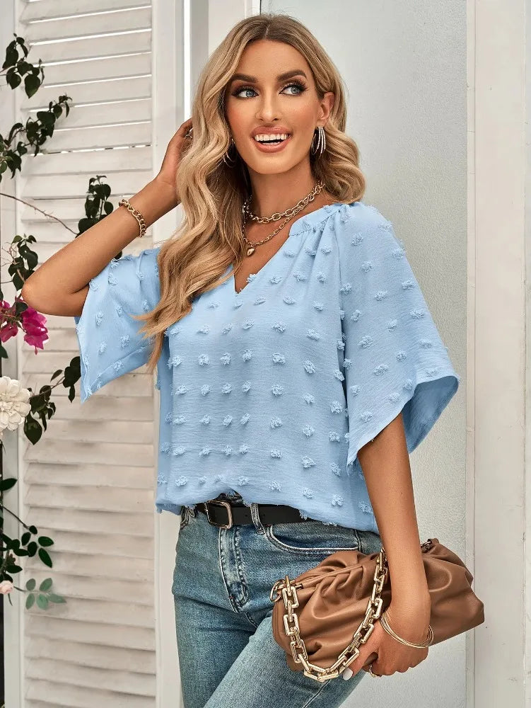 women blouse Oversized T Shirt Top Tees Non Strech Casual Regular Solid V Neck T Shirts Women's Clothing korean fashion y2k tops