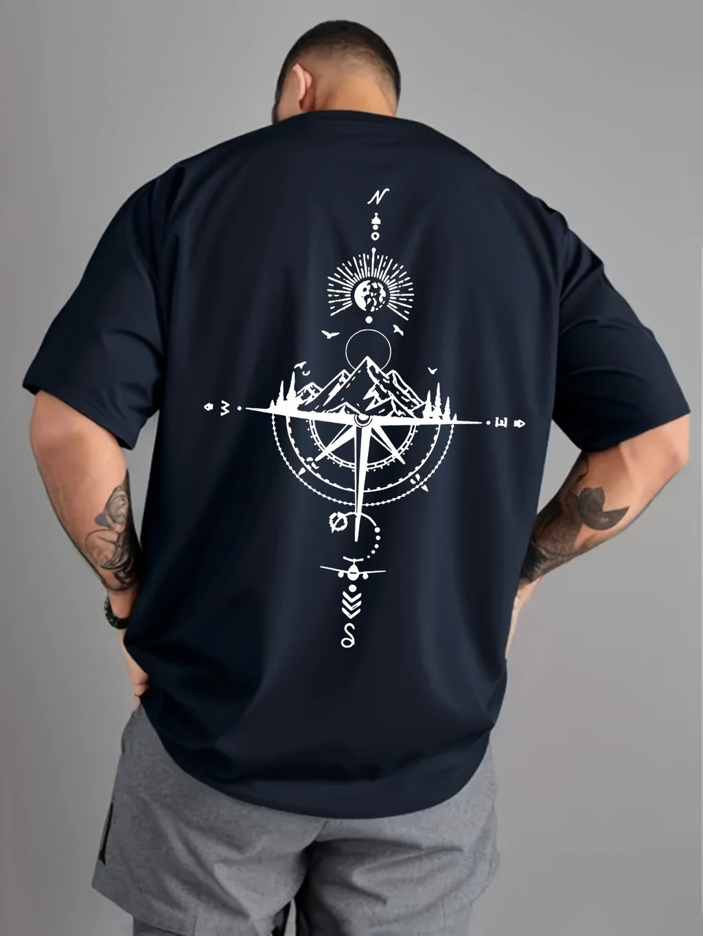 T-Shirt Compass Rétro - 100% Coton Oversize Casual Sport