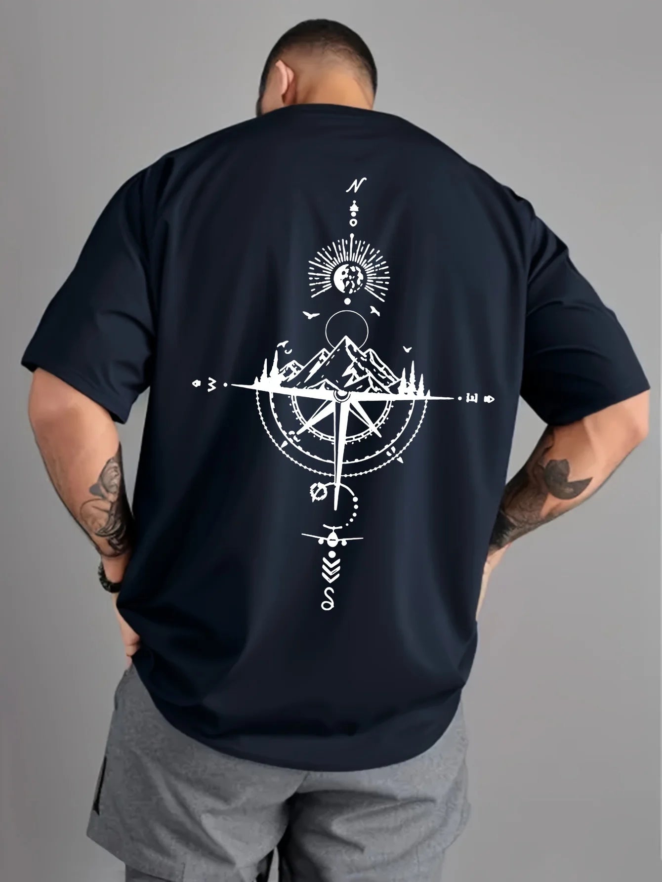 T-Shirt Compass Rétro - 100% Coton Oversize Casual Sport