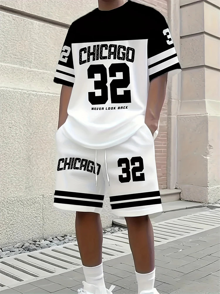 Cool And Trendy 3D Printed Men's Casual Short-sleeved Suit With Riding Style, New Men's Round-neck Short-sleeved Top And Shorts
