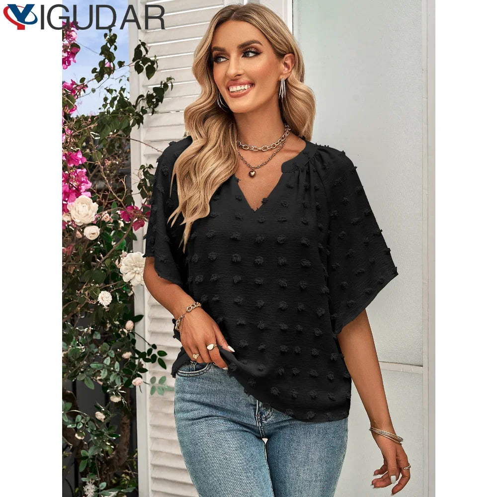 women blouse Oversized T Shirt Top Tees Non Strech Casual Regular Solid V Neck T Shirts Women's Clothing korean fashion y2k tops