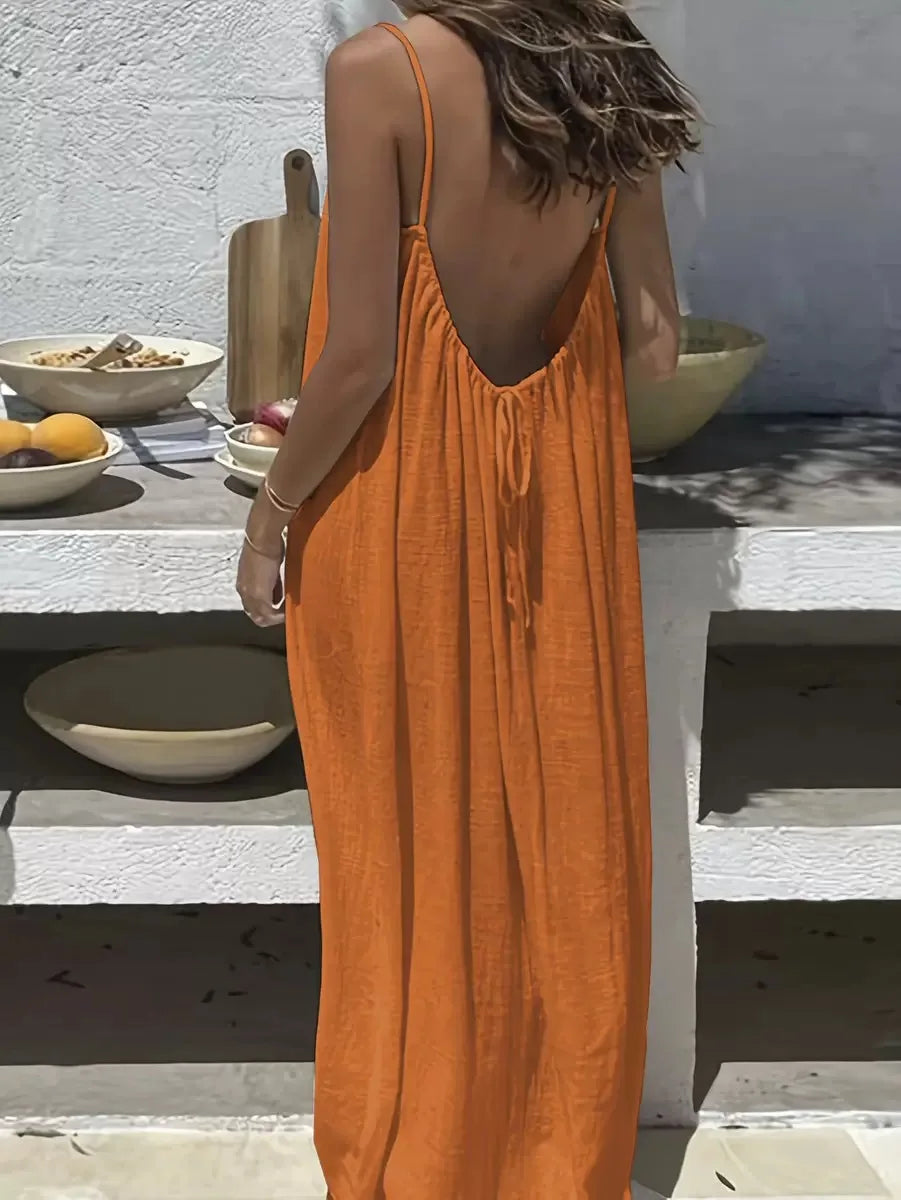 Casual Dress Maxi Dresses 2026 Woman Vestidos Simple Style Home Clothing Homewear Loose Comfortable Solid Color Sling Backless