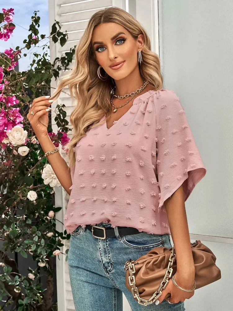 women blouse Oversized T Shirt Top Tees Non Strech Casual Regular Solid V Neck T Shirts Women's Clothing korean fashion y2k tops
