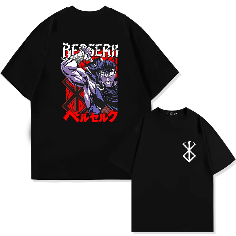 T-Shirt Berserk Guts Print - 90s Summer Casual Manga Tee