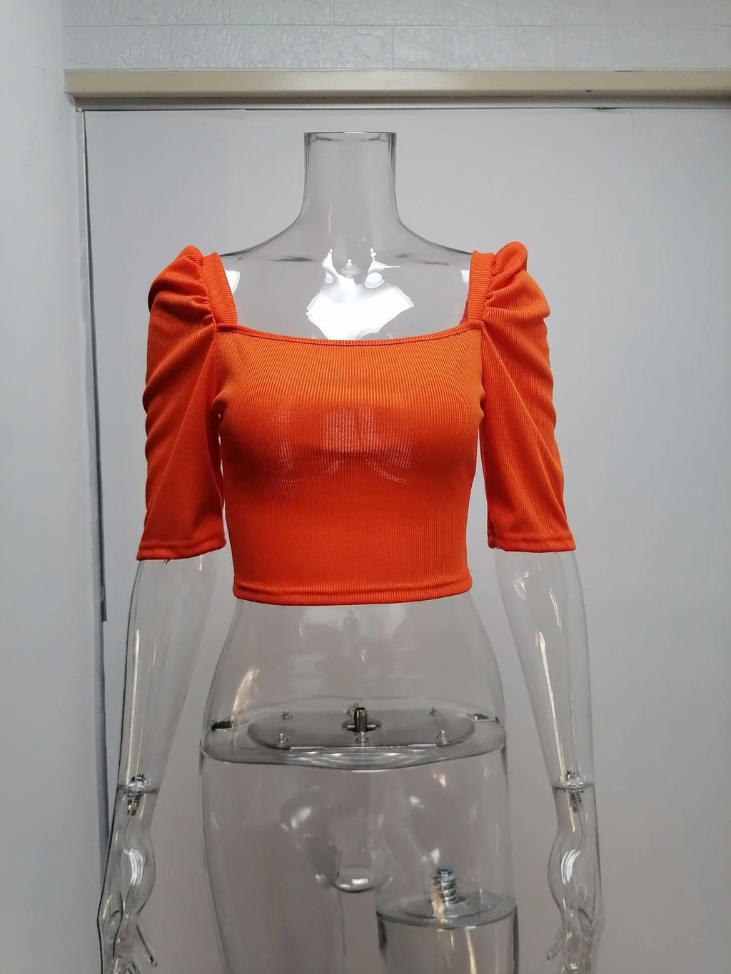Sexy Puff Sleeve Bare Midriff Thread Knitted T Shirt Women Half Sleeves Bottoming Shirt Ladies Tee Shirt Tops Camisetas Mujer